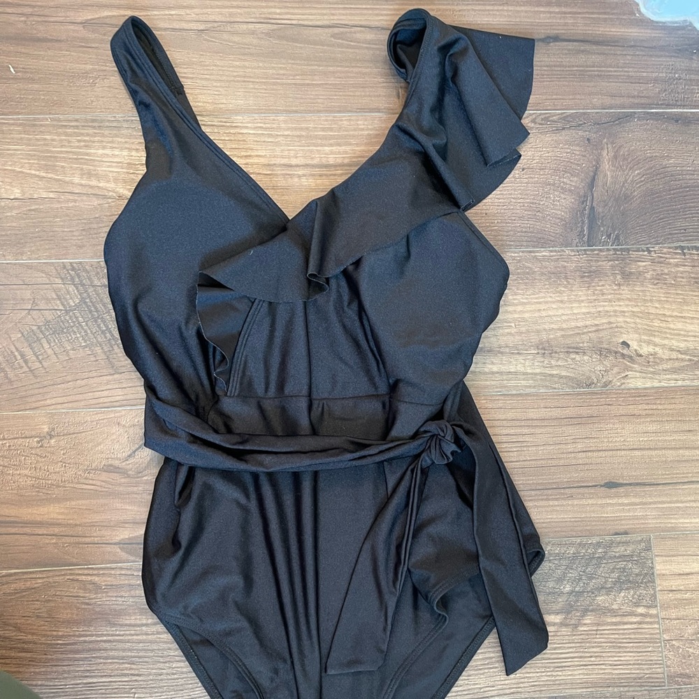 Black one piece ruffle bathing suit